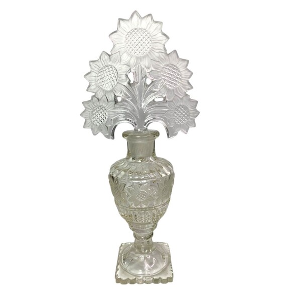 VTG Imperial Nouveau Glass Perfume Bottle Sunflower Stopper Large 10.25” MCM - Picture 2 of 16